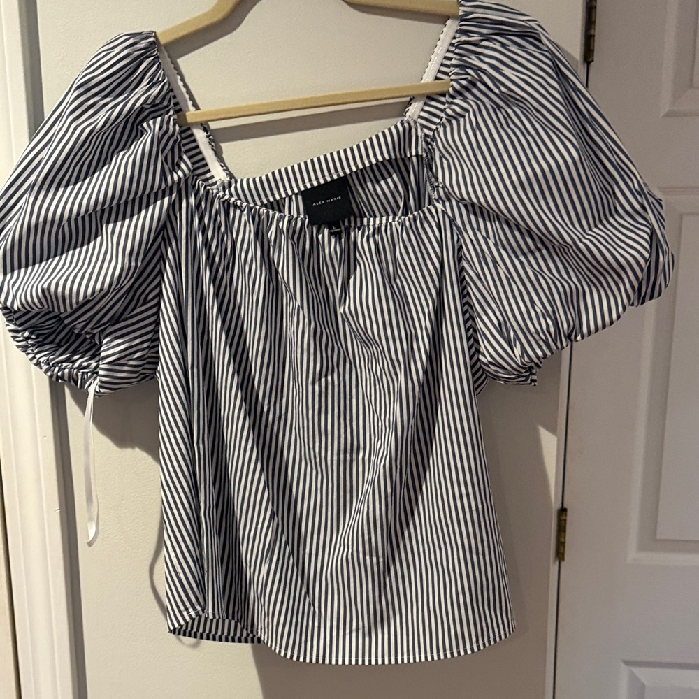 Alex Marie Navy and White Striped Blouse